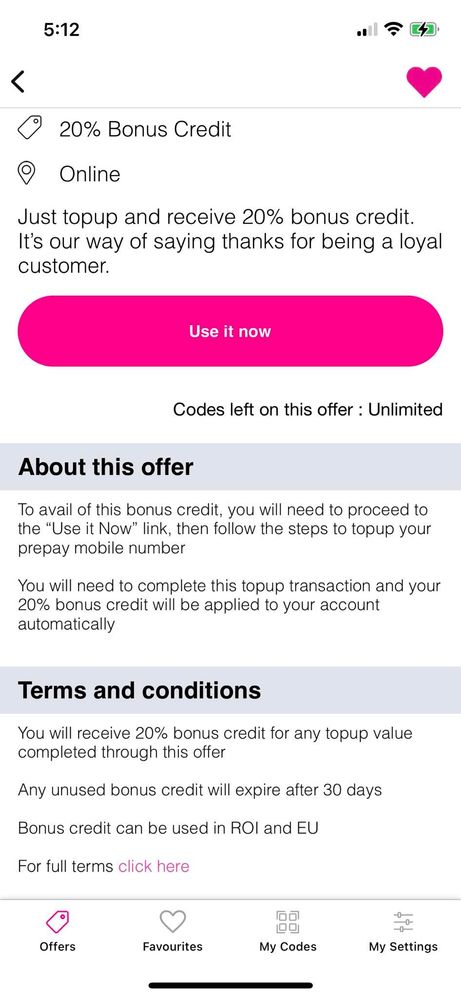 3App Bonus Credit Screen
