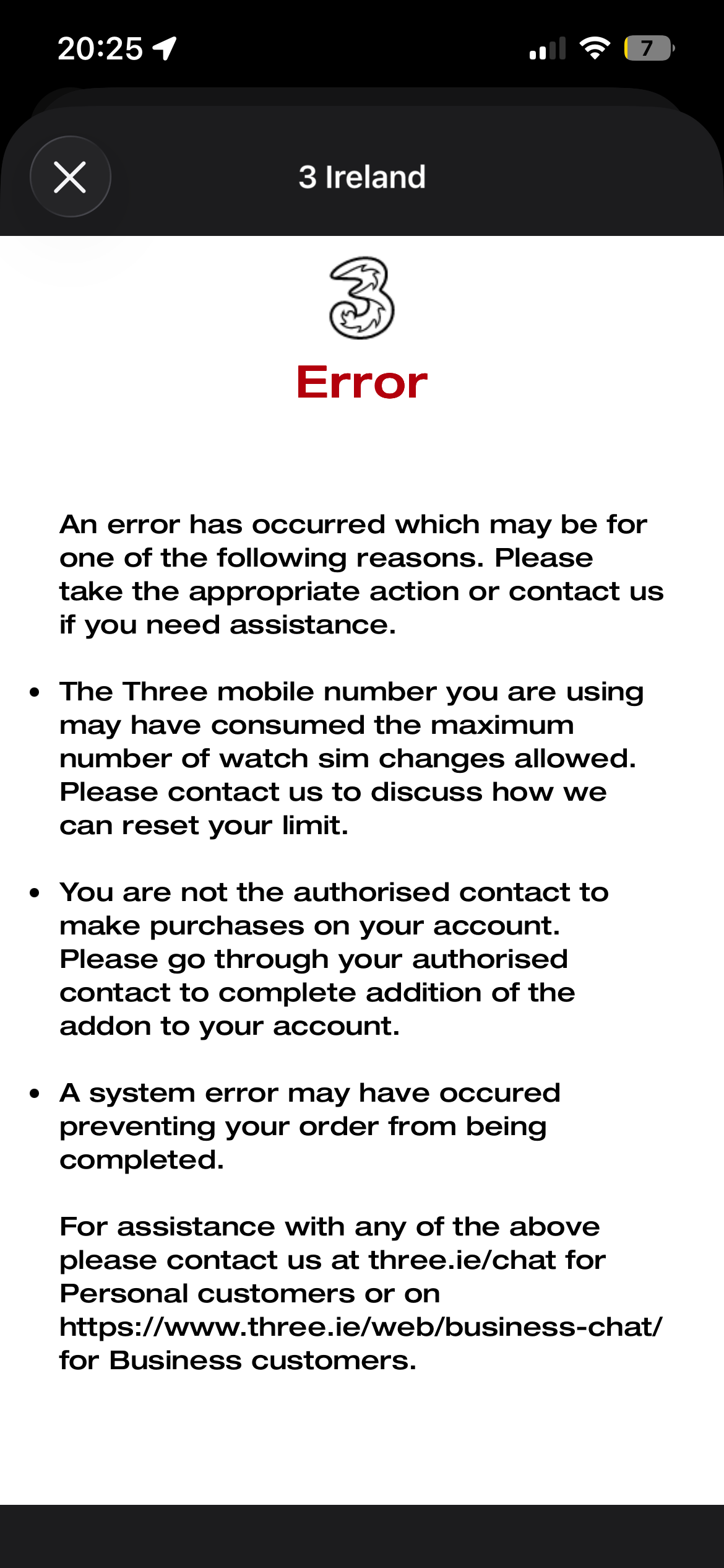 Error when connecting Apple Watch to three mobile ... - 3Community - 804390