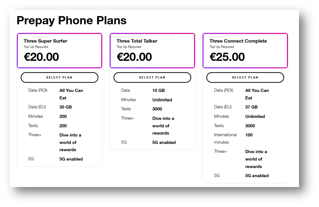 Great Price Plans at Three!